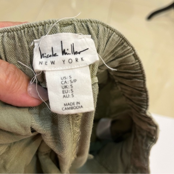 Nicole Miller New York Women Cargo Pants Cropped Green Linen Size S - Picture 6 of 13